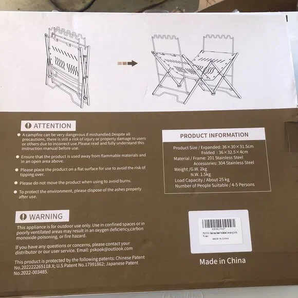 PSKOOK Camping Grill, Stainless Steel Portable Foldable Campfire Charcoal BBQ - Picture 9 of 10